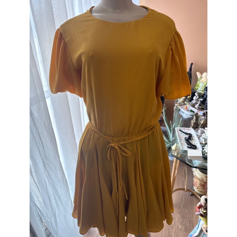 Premier Amour Mustard Yellow Puff Sleeve Pleated Mini Dress Size 2
